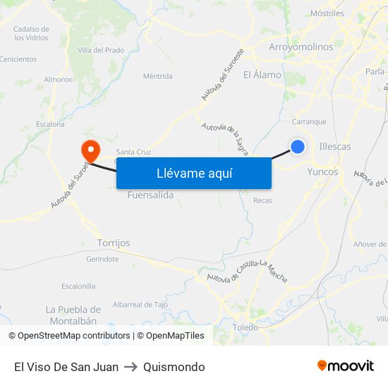 El Viso De San Juan to Quismondo map