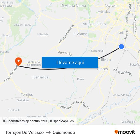 Torrejón De Velasco to Quismondo map