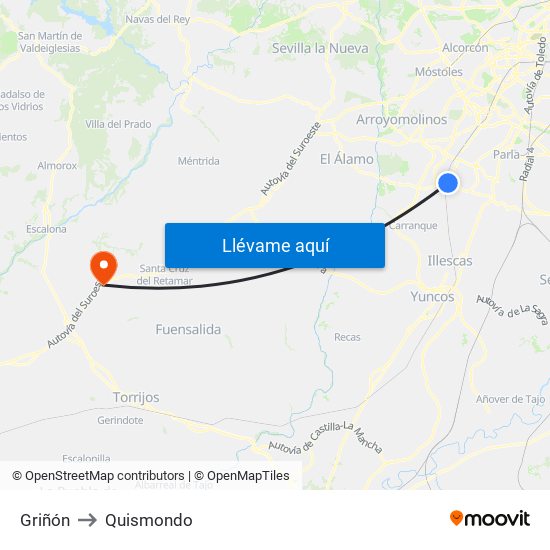 Griñón to Quismondo map