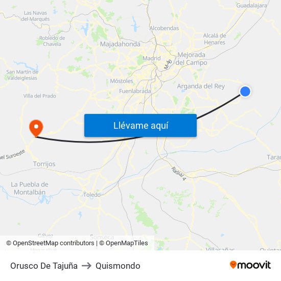Orusco De Tajuña to Quismondo map