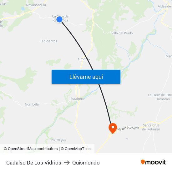 Cadalso De Los Vidrios to Quismondo map