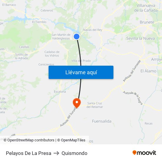 Pelayos De La Presa to Quismondo map