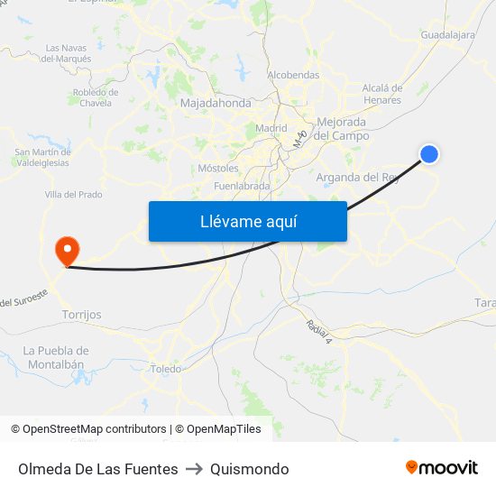 Olmeda De Las Fuentes to Quismondo map