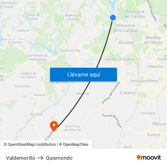Valdemorillo to Quismondo map