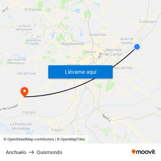 Anchuelo to Quismondo map