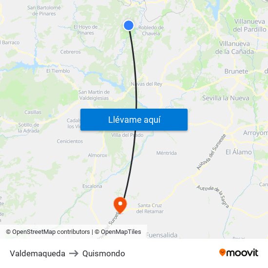 Valdemaqueda to Quismondo map