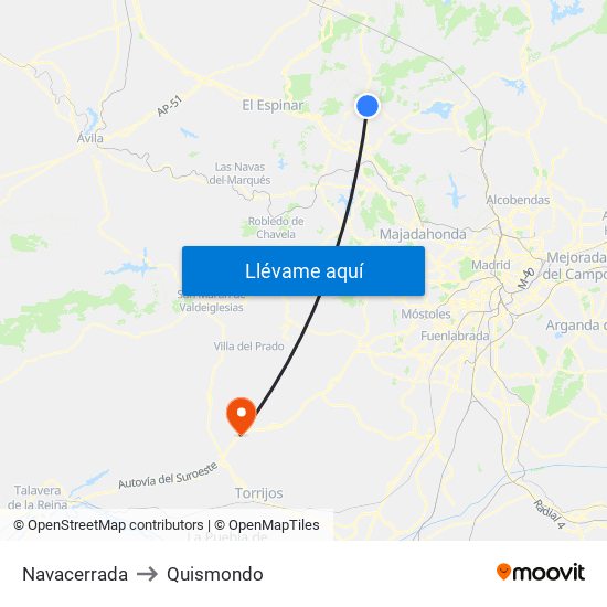 Navacerrada to Quismondo map
