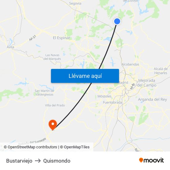 Bustarviejo to Quismondo map