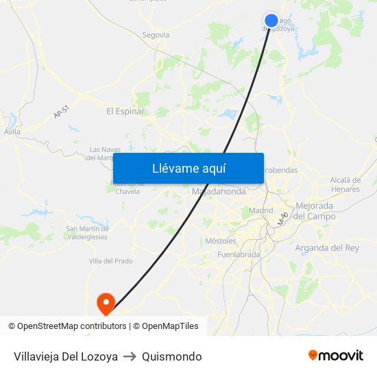 Villavieja Del Lozoya to Quismondo map