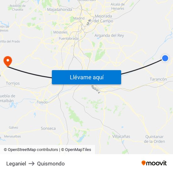 Leganiel to Quismondo map