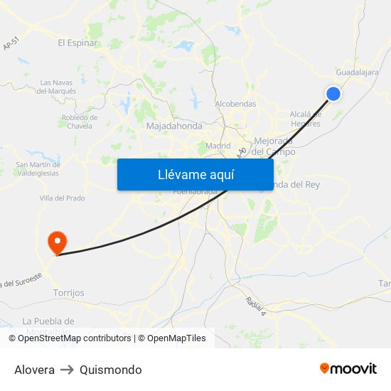 Alovera to Quismondo map