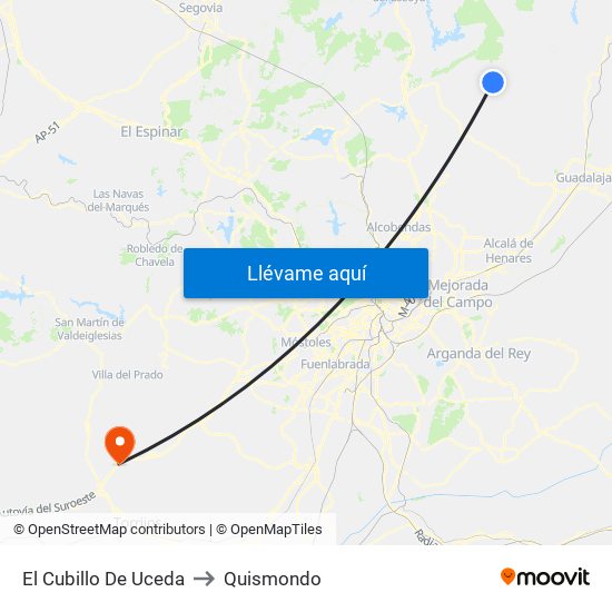 El Cubillo De Uceda to Quismondo map