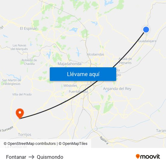 Fontanar to Quismondo map
