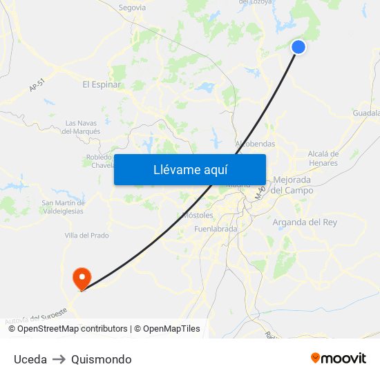 Uceda to Quismondo map