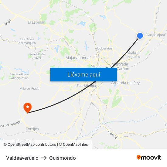 Valdeaveruelo to Quismondo map