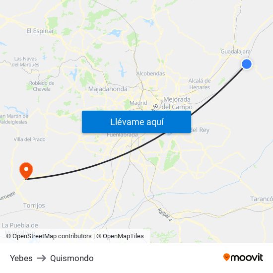 Yebes to Quismondo map