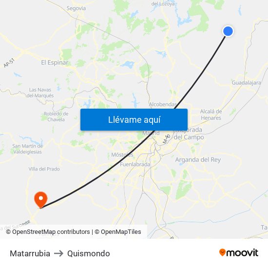 Matarrubia to Quismondo map
