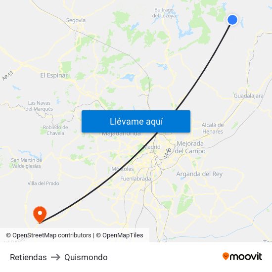 Retiendas to Quismondo map