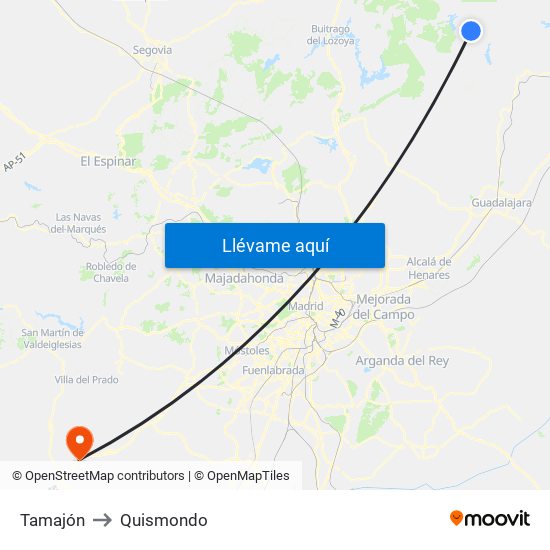 Tamajón to Quismondo map