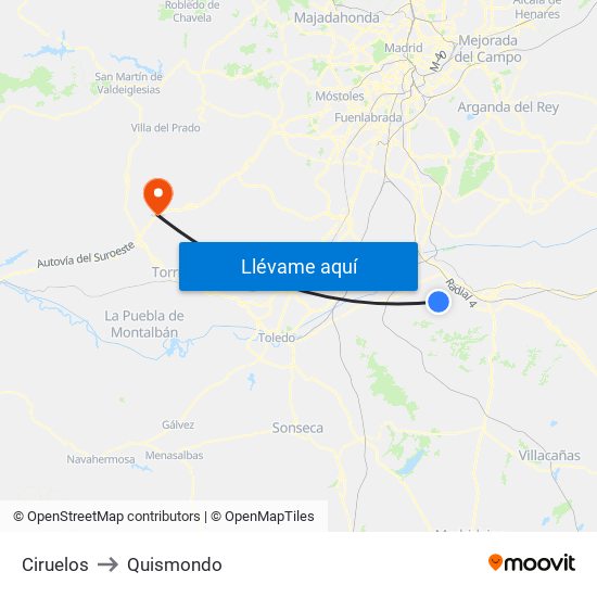 Ciruelos to Quismondo map