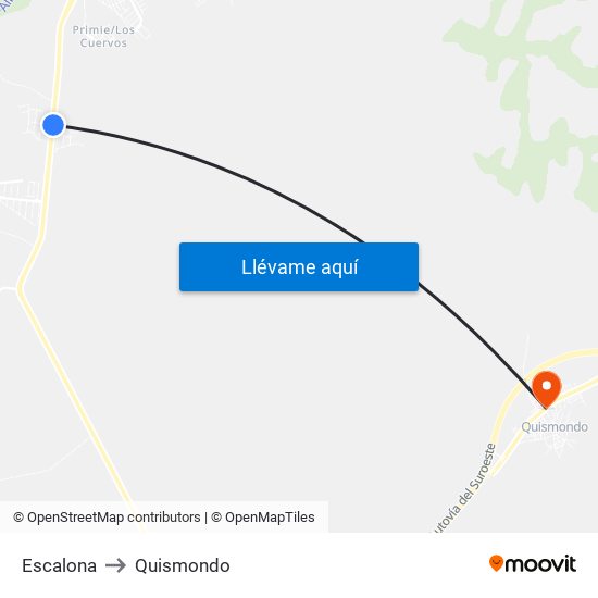 Escalona to Quismondo map
