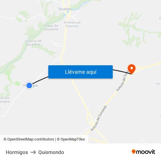 Hormigos to Quismondo map