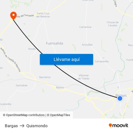Bargas to Quismondo map