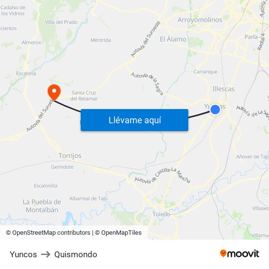 Yuncos to Quismondo map