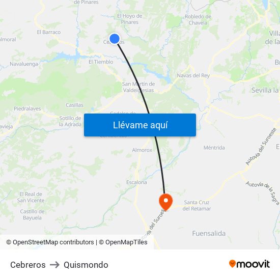Cebreros to Quismondo map