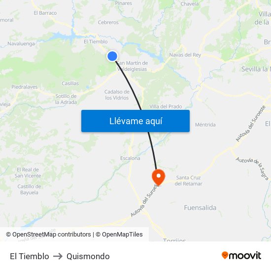 El Tiemblo to Quismondo map