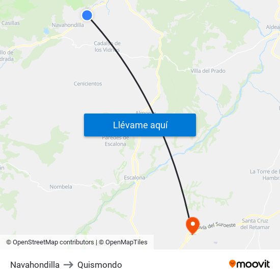 Navahondilla to Quismondo map