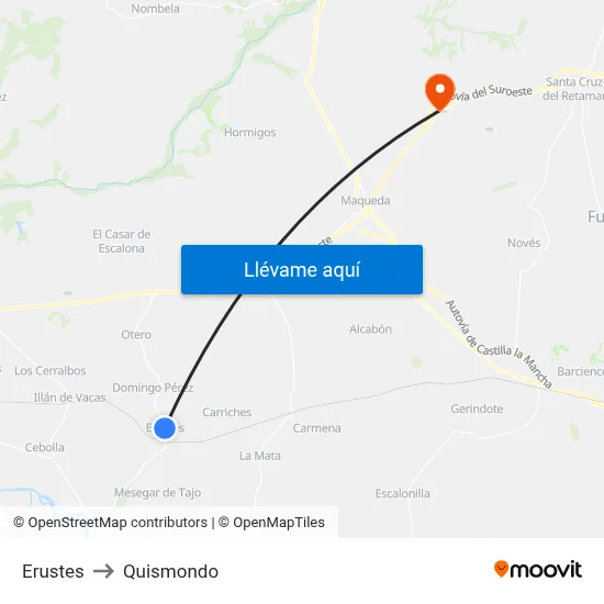 Erustes to Quismondo map