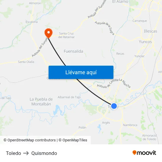 Toledo to Quismondo map