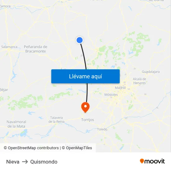 Nieva to Quismondo map