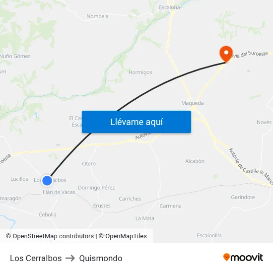 Los Cerralbos to Quismondo map