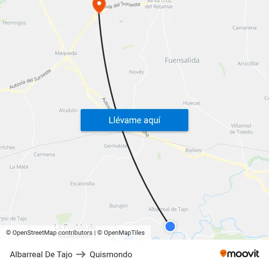 Albarreal De Tajo to Quismondo map