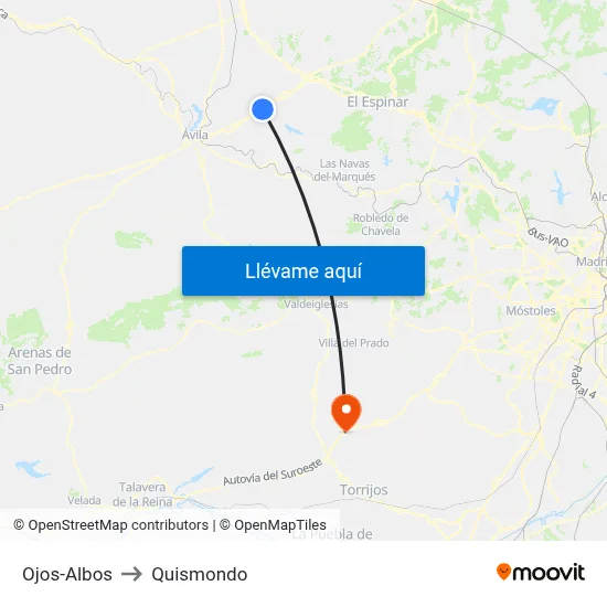 Ojos-Albos to Quismondo map