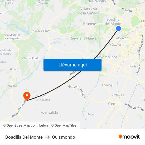 Boadilla Del Monte to Quismondo map