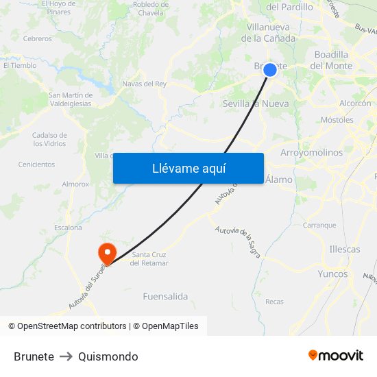 Brunete to Quismondo map