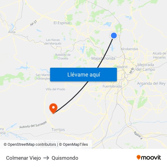 Colmenar Viejo to Quismondo map