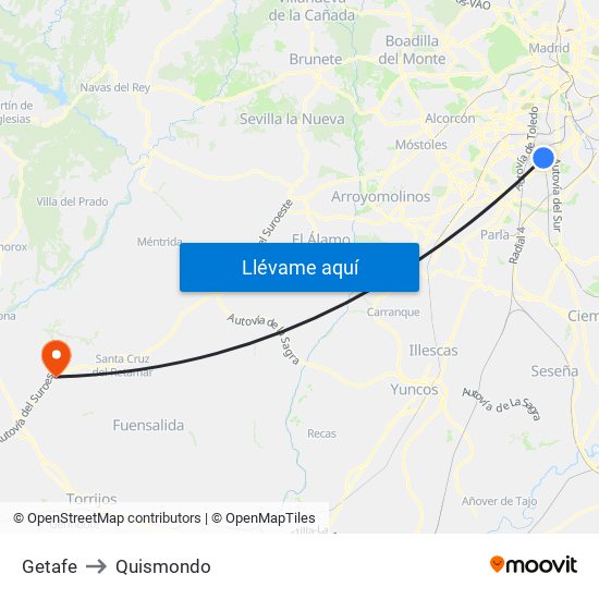 Getafe to Quismondo map