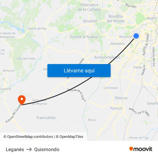 Leganés to Quismondo map