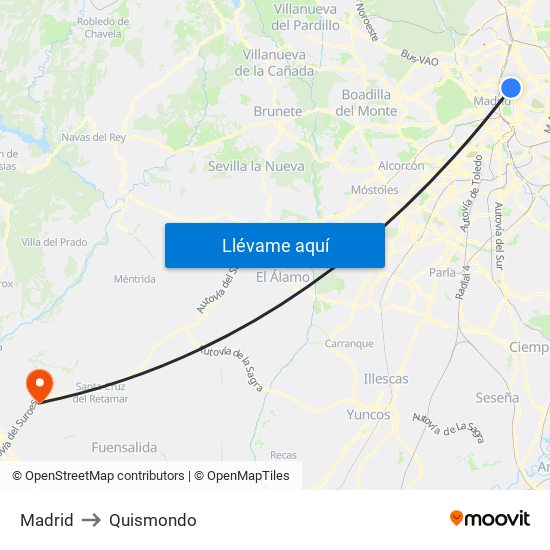 Madrid to Quismondo map