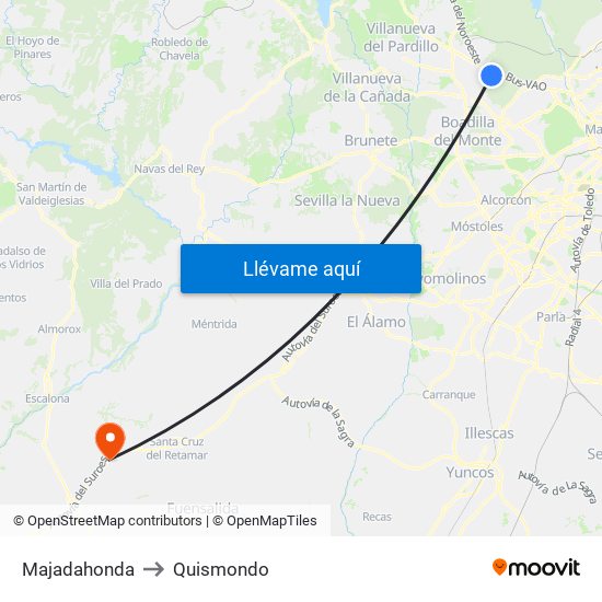 Majadahonda to Quismondo map