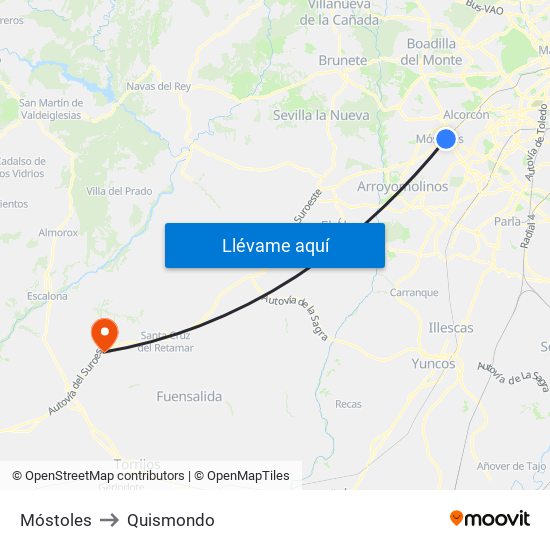 Móstoles to Quismondo map