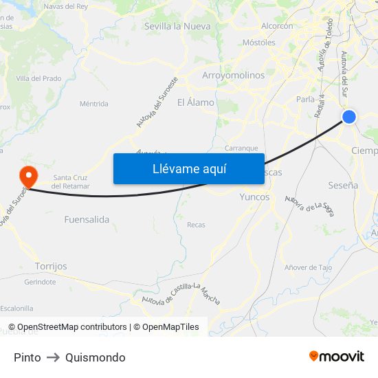Pinto to Quismondo map