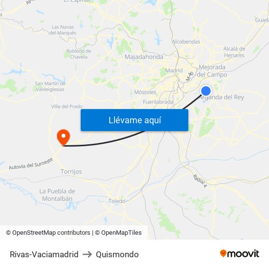 Rivas-Vaciamadrid to Quismondo map