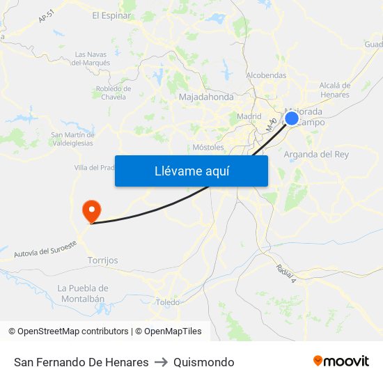 San Fernando De Henares to Quismondo map