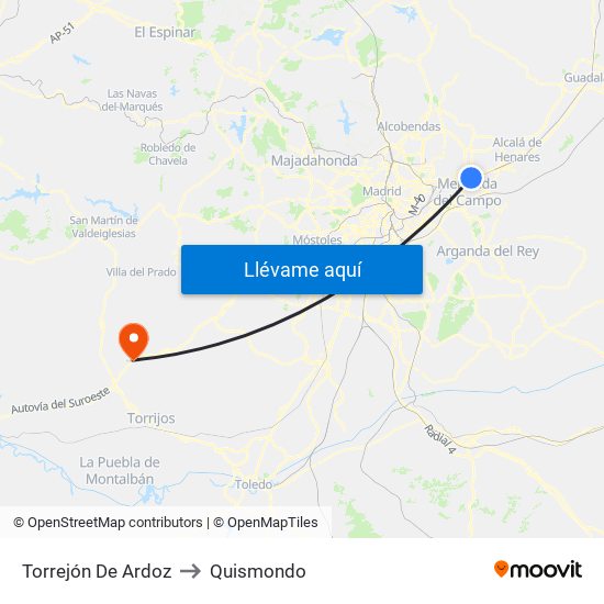 Torrejón De Ardoz to Quismondo map