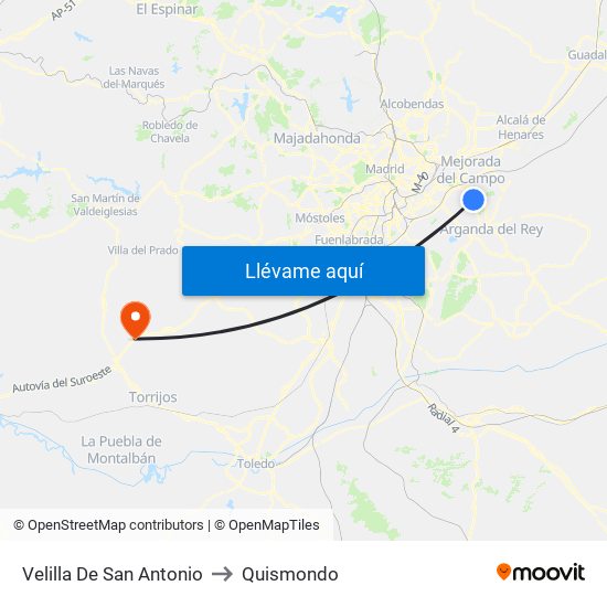 Velilla De San Antonio to Quismondo map
